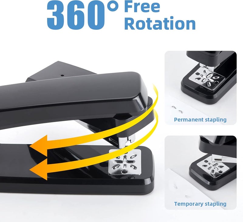 EZWORK Deli/ Swing-Arm Swivel Stapler, 25 Sheets Capacity, 360 Degree Rotate Desk Staplers with 1000 Staples for Booklet or Book Binding, Black - Image 3